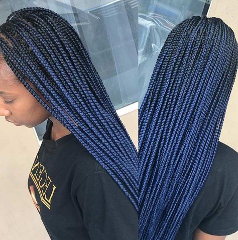 Black And Blue Braids, Blue Knotless Braids, Blue Knotless, Afrocentric Hair, Black Hair Color Ideas, Blue Box Braids, Blue Braids, Blue Black Hair Color, Black Box Braids