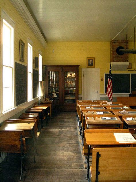 Old Schoolhouse by littlewonderpics, via Flickr Old School Classroom Aesthetic, School Desk Aesthetic Classroom, Schoolhouse Aesthetic, 1960s Classroom, Old School Classroom, Abandoned Classroom, American Classroom, Old School Room, Old Classroom