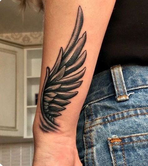 Hand Tattoo Placement, Artist Tattoo Ideas, Hermes Tattoo, Placement Tattoo, Forearm Cover Up Tattoos, Cover Up Tattoos For Men, Art Tattoo Design, Alas Tattoo, Wing Tattoo Men