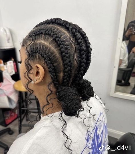 Feed In Braids With Two Buns, 4 French Braids Hairstyles, Goddess Cornrows Buns, Simple Feed In Braid Styles, Braided Hairstyles Real Hair, 4 Boho Feed In Braids, Braided Bun Hairstyles For Black Women, Braided Hairstyles For Black Women Short, Cute Braided Hairstyles Easy