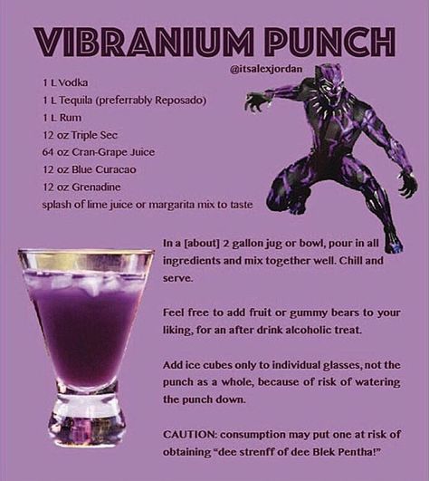 Unique Alcoholic Drinks, Gin Drink Recipes, Marvel Party, Superman Birthday, Summer Drinks Alcohol, Birthday Party Snacks, Refreshing Drinks Recipes, Black Panther Party, Themed Drinks