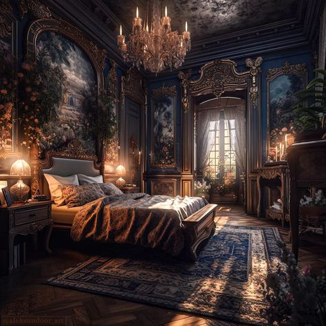 Dark Academia Castle Bedroom, Dark Academia Mansion Bedroom, Castle Bedroom Dark, Prince Bedroom Aesthetic, Gothic Mansion Bedroom, Dark Academia Interior Design Bedroom, Fantasy Bedroom Medieval, Dark Castle Bedroom, Castle Bedroom Aesthetic