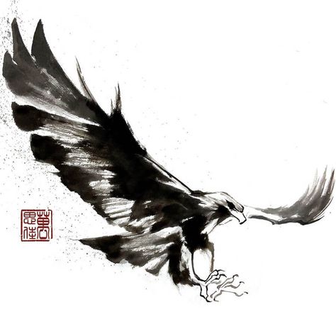 Eagle Sketch, Fly Drawing, Swan Art, Japanese Ink Painting, Eagle Drawing, Swans Art, Chinese Art Painting, Flying Eagle, Eagle Art