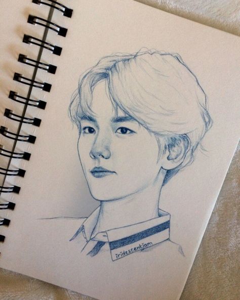 Baekhyun Exo Eyes Drawing, Exo Drawing, Baekhyun Fanart, Exo Anime, Exo Art, 얼굴 드로잉, Exo Fan Art, Bff Drawings, Disney Art Drawings