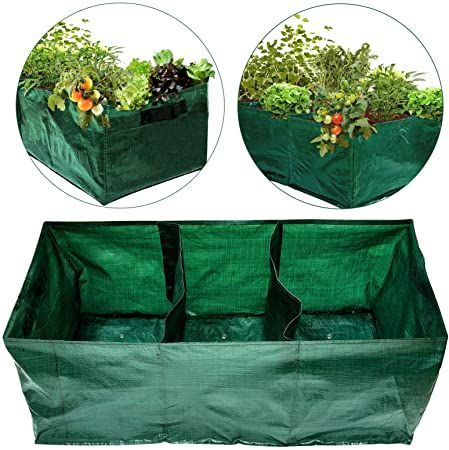 28 Gallon Exlarge Plastic Raised Planting Bed with 3 Compartments- 3 Divided Grids Rectangle Garden Grow Bag Potato Tomato Planter Pot Containers for Vegetables Plant Flowers Growing (Dark Green) Tomato Planter, Plants For Raised Beds, Vegetable Planters, Barrel Planter, Hanging Flower Pots, Grow Bags, Container Flowers, Different Plants, Plant Roots