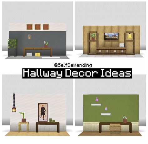 Decorating Ideas For The Home Minecraft, Minecraft Hallways Ideas, Hallway Minecraft Ideas, Minecraft Entry Way Interior, Hallway Ideas Minecraft, Minecraft Hallway Decor, Minecraft Building Aesthetic, Minecraft Hallways, Minecraft Classroom Ideas