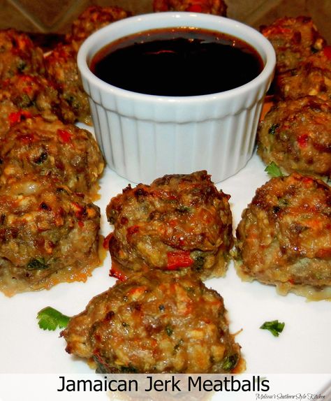 Jamaican Jerk Meatballs - These Jamaican jerk meatballs are a fantastic way to enjoy Caribbean flavors as an appetizer. They're a taste of simple island goodness when served with a Caribbean sauce for dipping. Jerk Meatballs, Caribbean Sauce, Jamaican Jerk Seasoning, Baked Meatballs, Carribean Food, Jamaican Cuisine, Jamaican Dishes, Jamaican Jerk, Meatballs Recipe