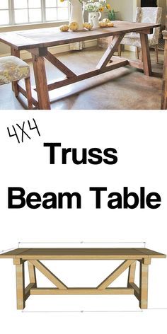 Truss Beam Table, Beam Table, Diy Esstisch, Woodworking Table Plans, Farmhouse Table Plans, Diy Farmhouse Table, Diy Dining Table, Diy Dining, Woodworking Table