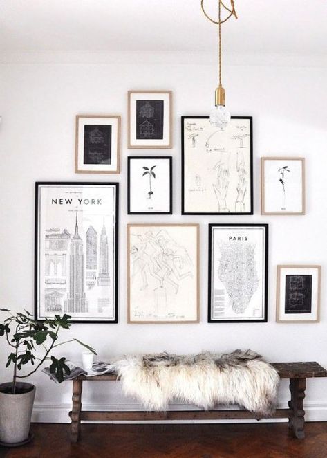 19 Tips for Creating a Gorgeous Black and White Gallery Wall – SheKnows White Living Room Decor, Black And White Living Room, Perfect Gallery Wall, Entry Decor, Gallery Wall Inspiration, Interior Deco, Wall Gallery, Inspiration Wall, Art Deco Interior