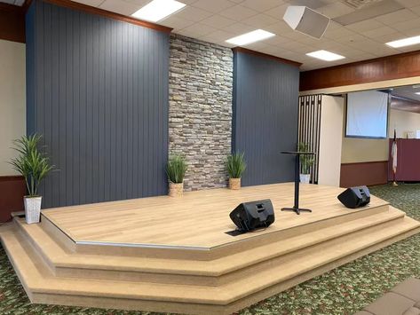 Pastors Office Ideas, Church Platform Decor Ideas, Adult Sunday School Room Ideas, Church Backdrop Ideas, Church Backgrounds Stage Design, Small Church Foyer, Church Interior Design Sanctuary, Church Youth Room Ideas, Church Background Design