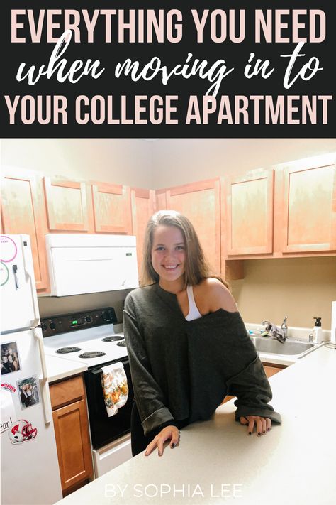 love this college apartment list! This had everything you need for your first apartment. #firstapartment #collegeapartment #collegeapartmentlist College Apartment List, College Apartment Needs, College Apartment Bedding, Chill Apartment Vibes, College Apartment Checklist, Chill Apartment, College Apartment Kitchen, College Dorm Bathroom, College Apartment Bathroom