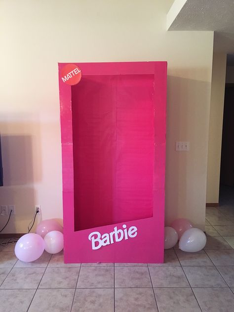 Life size Barbie box DIY Barbie Box Photo Booth, Life Size Barbie Box, Life Size Barbie, Barbie Bachelorette, Barbie Party Decorations, Bachelorette Planning, Barbie Theme Party, Themed Bachelorette, Mermaid Barbie