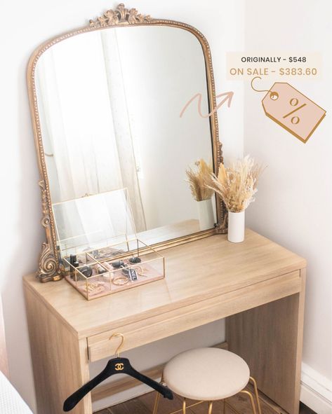 Gleaming Primrose Mirror curated on LTK Small Apartment Vanity, Apartment Vanity, Small Bedroom Vanity, Vanity In Bedroom, Vanity Set Up, Teresa Caruso, Bedroom Vanity Set, Vanity Room, Bedroom Vanity