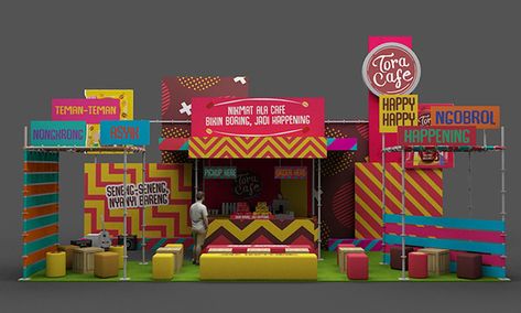 Toracafe Jacloth Festival Booth on Behance Food Festival Booth Design, Festival Stand Design, Festival Food Stalls, Booth Design Outdoor, Open Booth Design, Festival Booth Design, Festival Booth Ideas, Festival Event Design, Exhibition Booth Design Ideas Creative