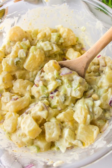 Sweet Pickle Potato Salad Potato Salad With Pickle Juice, Sweet Pickle Potato Salad, Potato Salad With Sweet Pickles, Potato Salad With Pickles, Potato Salad Sweet, Pickle Potato Salad, National Potato Day, Sweet Pickles Recipe, Pickle Party