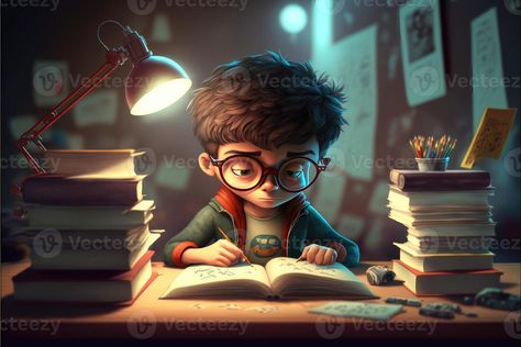 AI Generated 3D cute student boy studying papers on the desk in room. Study Images Cartoon, Anime Boy Studying, Student Wallpaper, Students Studying Photos, Students Studying Photos Cartoon, Student Learning Cartoon, Students In Classroom Cartoon, Cartoon Maker, Diy Wall Hanging Crafts