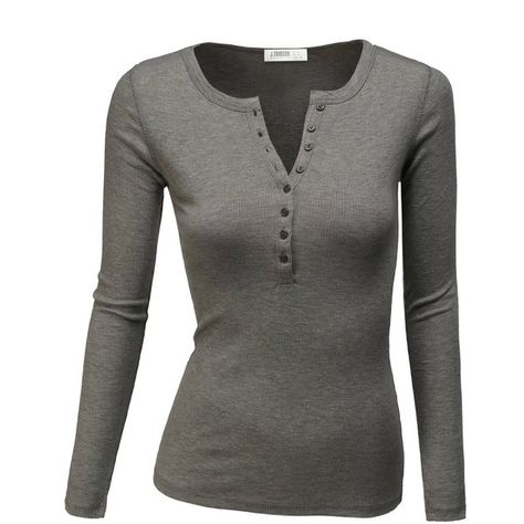 J.TOMSON Womens Basic Long Sleeve Fitted Henley Shirt (1 245 ZAR) ❤ liked on Polyvore Henley Shirt Women, Womens Henley, Henley Long Sleeve, Women's Henley, Womens Thermal, Grey Long Sleeve Shirt, Extra Long Sleeves, Henley Shirt, Basic Long Sleeve