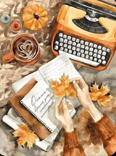 Autumn Illustration, Autumn Magic, Autumn Cozy, Autumn Art, Autumn Aesthetic, Cozy Fall, Typewriter, Fall Vibes, Pretty Wallpapers