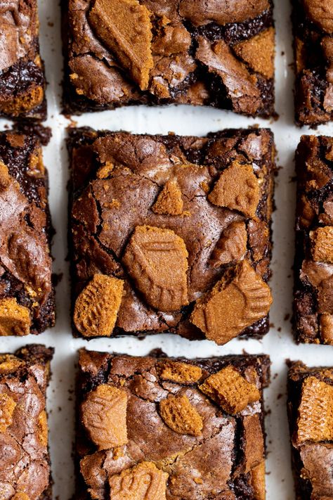 Lotus Brownies, Moist Chocolate Brownies, Biscoff Brownies, Brownies Fudgy, Homemade Brownies Easy, Biscoff Recipes, Biscoff Cake, Biscoff Biscuits, Brownies Recipe Homemade