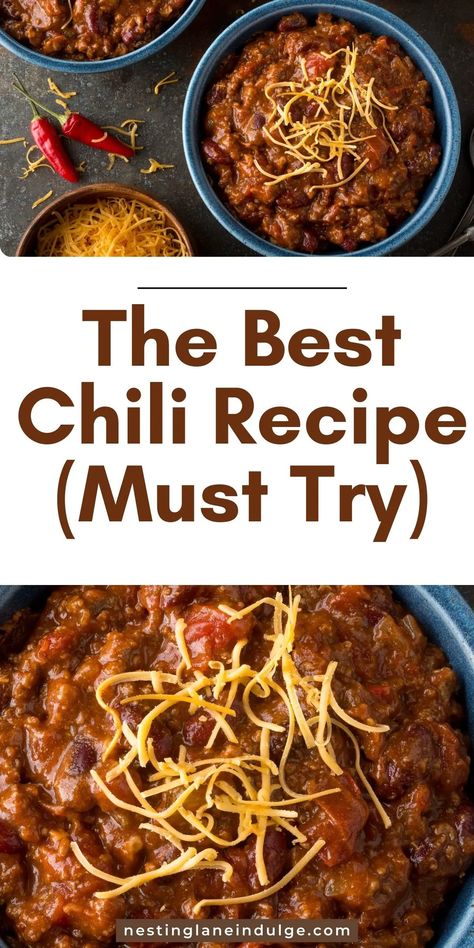 The Best Chili Recipe (Must Try): This chili is your answer to an easy, delicious dinner or the ultimate Game Day feast. Packed with bold flavors, including a mix of meat, beans, and a signature spice blend, it's the comfort food everyone will love. Quick to prepare and guaranteed to warm you up, it's perfect for any occasion that calls for a hearty, satisfying dish. Best Tasting Chili Recipe, Chili Using Stew Meat, World's Best Chili Recipe, Chuck Wagon Chili Recipe, Award Winning Chili Recipe First Place, Mccormick Chili Recipe, Texas Chili Recipe No Beans, Championship Chili Recipe, Best Chili Recipe Award Winning