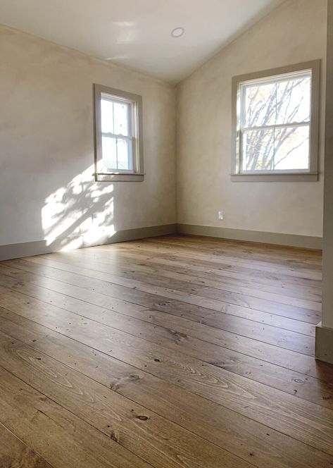 How we stained, finished and installed our new pine flooring in our renovation. #flooring #pinefloors #diy Picking Wood Floor Color, Diy Pine Wood Floors, Heart Of Pine Floors, Dark Stained Pine Floors, Raw Pine Floors, Diy Pine Floors, Cottage Wood Floors, New House Flooring Ideas, Wide Pine Floors