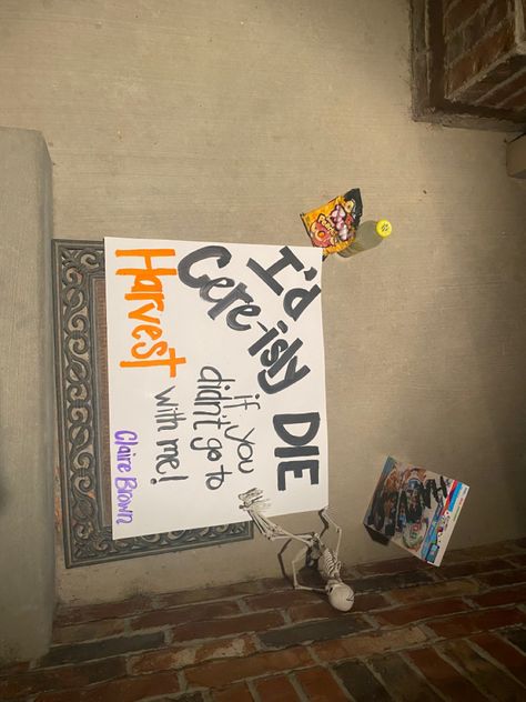 funny harvest proposal idea! dead lol #hocoproposalsideas harvest dance proposal #harvest #hocoproposalsideas #dance #hsdance Harvest Dance, Dance Proposals, Prom Posters, Cute Prom Proposals, Dance Proposal, Dance Poster, Hoco Proposals, Hoco Proposals Ideas, Prom Proposal