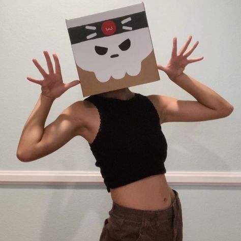 Box Head Cosplay, Box Head Oc, Crumb Box Head, Crumb Cuptoast Fanart, Weirdcore Cardboard Masks, Crumb Cuptoast, Cardboard Box Head Cosplay, The Glow Up, Digital Painting Tutorials