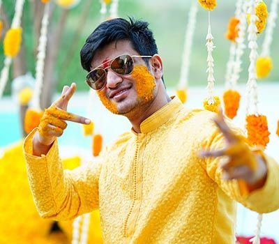 Nikhil Siddharth's Pelli Koduku Ceremony Dulha Haldi Photos, Indian Groom Haldi Pose, Haldi Shoot Poses Boy, Haldi Groom Poses, Haldi Ceremony Outfit For Groom, Haldi Look For Groom, Groom Haldi Poses, Boys Haldi Ceremony, Haldi Poses For Groom