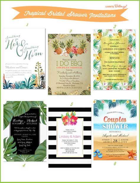 Tropical couples wedding shower invitations: http://www.bellenza.com/wedding-ideas/decorate/how-to-host-a-tropical-bbq-couples-wedding-shower.html Couples Shower Ideas Themes, Spring Bridal Showers, Couples Shower Ideas, Wedding Shower Activities, Couples Bridal Shower Invitations, Honeymoon Shower, Tropical Bridal Shower Invitations, Last Splash, Kate Spade Bridal