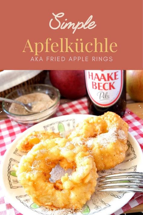 Simple Apfelkuchle Apple Rings Recipe, Apple Pie Pastry, Fried Apple Rings, Sour Cream Icing, German Apple Pancake, Fried Apple, Sweet Lunch, Rhubarb Compote, Cherry Compote