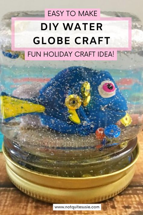 This DIY Finding Dory Snow Globe is a fun and creative craft that’s perfect for celebrating the movie! With just a few simple materials, you can make a magical keepsake featuring Dory and her friends. It’s a great holiday project or birthday party activity for the whole family to enjoy. Add glitter, sequins, and a fish tank figurine to make a whimsical snow globe that’s sure to brighten any room! Ocean Snow Globe Diy, Fun Holiday Crafts, Snow Globe Crafts, Birthday Party Activity, Globe Crafts, Diy Snow, Diy Snow Globe, Water Globes, Birthday Party Activities