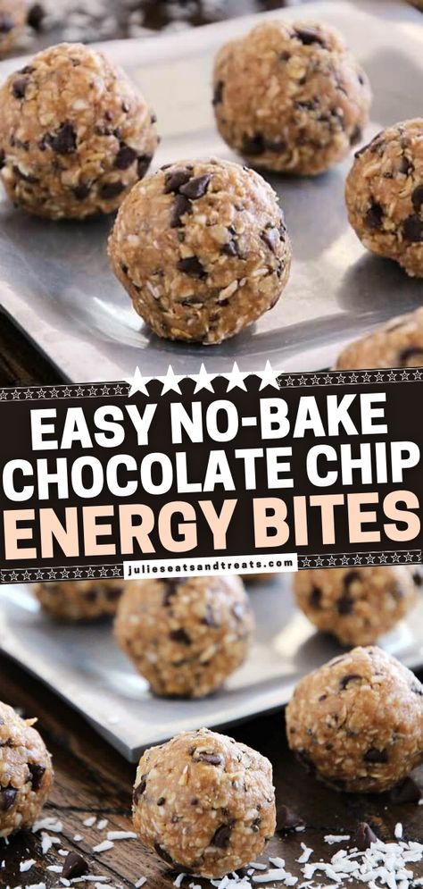 No Bake Chocolate Chip Energy Bites Chocolate Chip Energy Bites, Coconut Oats, Energy Balls Healthy, Healthy Travel Snacks, Energy Ball Recipe, Coconut Peanut Butter, Snack Bites, Protein Bites, Choco Chips