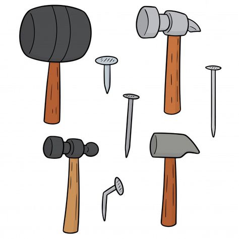 Cartoon Hammer, Hammer Drawing, Cartoon Construction, Father's Day Drawing, Hammer And Nail, Construction Nails, Community Workers, Cartoon Food, Cute Doodle