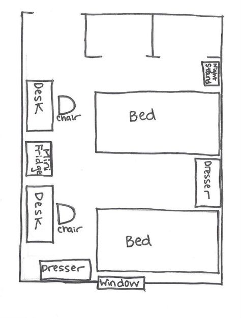 Dorm Arrangement Layout, Dorm Layout Ideas Floor Plans, Shared Dorm Room Ideas Small Spaces, Dorm Layout Ideas Double, College Dorm Room Layout Ideas, Double Dorm Room Ideas Layout, Dorm Room Set Up Layout For Two, Small Dorm Room Ideas Layout Double, Dorm Layout