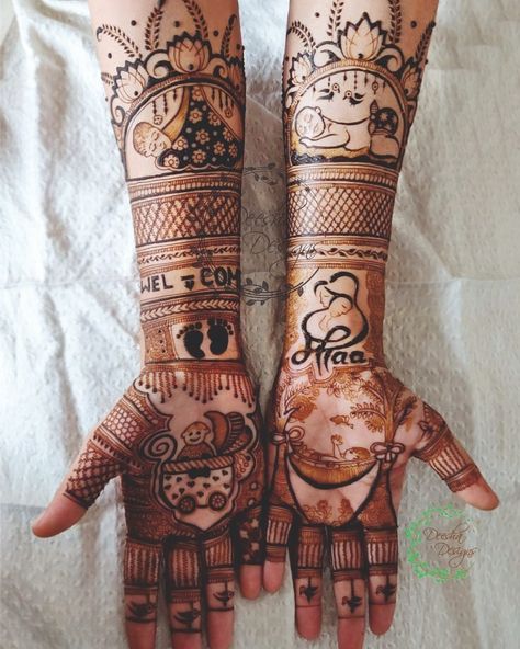 Namkaran Mehandi Design, Baby Shower Mehendi Designs, Baby Shower Mehndi, Shower On A Budget, Baby Mehndi Design, Mahendi Designs, Mehndi Designs 2018, Legs Mehndi Design, Mehndi Designs Bridal Hands