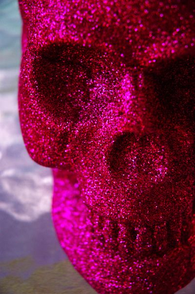 Pink Glitter Skull by amInkie, via Flickr (probably my favorite Target purchase EVAR) - on top of stack of art books on coffee table Glitter Tumblr, Glitter Skull, Skull Crafts, Fall Halloween Crafts, Skulls And Roses, Skull Decor, After Life, Everything Pink, Skull And Bones