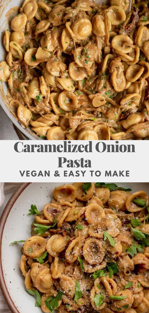 This Caramelized Onion Pasta is a great pantry-friendly meal that also happens to be perfect for an easy weeknight dinner. Dairy-free, creamy and delicious. Caramelized Onion Pasta, Fancy Dinner Date, Onion Pasta, Healthy Vegan Dinner Recipes, Dairy Free Pasta, Healthy Vegan Dinner, Dairy Free Dinner, Weekday Dinner, Vegan Pasta Recipes