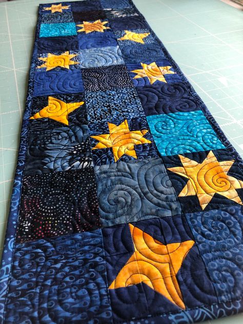 Excited to share this item from my #etsy shop: Under The Stars Mini Runner or Wall Hanging PDF Quilt pattern #quilting Denim Bedroom, Superhero Quilt, Space Quilt, Quilting Designs Patterns, Quilt Square Patterns, Beginner Quilt Patterns, Easy Quilt Patterns, Pdf Quilt Pattern, Patchwork Quilt Patterns