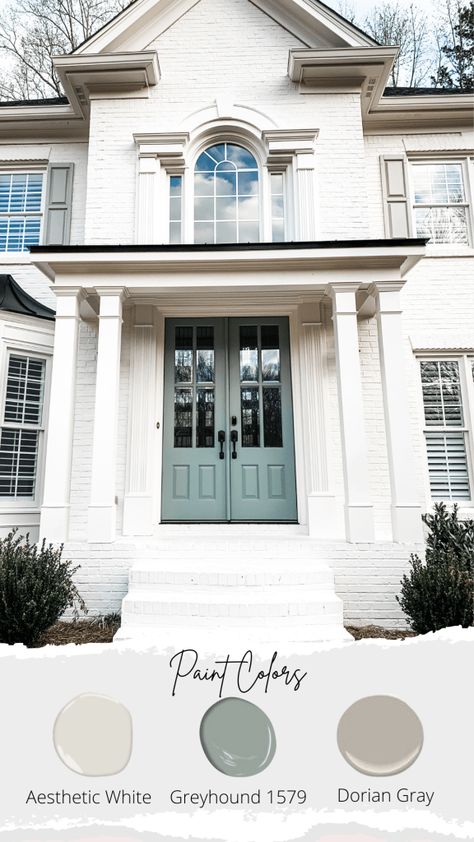 White House Black Shutters, Atlanta Lifestyle, White Exterior Paint, Shutter Colors, White Exterior Houses, Painted Brick House, House Paint Color Combination, Black Shutters, Front Door Paint Colors