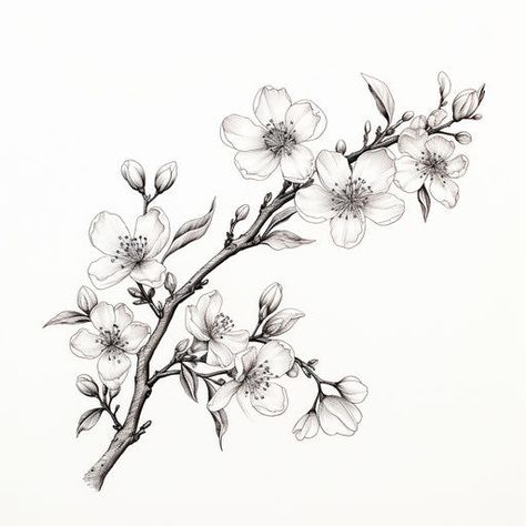 Artistic Cherry Blossom Tattoo Files Cherry Tree Tattoo Black And White, Blossom Cherry Tattoo, Cherry Tree Branch Tattoo, Chinese Moon Tattoo, Cherry Blossom Tattoo Sketch, Blossom Flower Tattoo Design, Cherry Blossom Tattoo Upper Arm, Cherry Blossom Finger Tattoo, Cherry Blossom Tree Tattoo Design