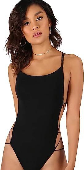 Unique Bodysuit, Bodycon Bodysuit, Satin Romper, Leotard Bodysuit, Bodysuit Tops, Backless Bodysuit, Strappy Top, Bodysuit Black, M F