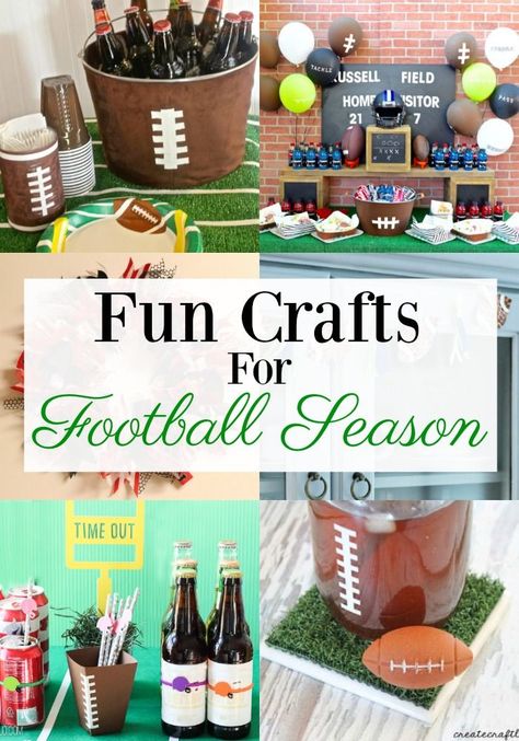 Fun Crafts For Football Season. Use these diy ideas to show your team spirit and support your favorite hometown or NFL team. This would be a great idea for kids to help with the decor of the party. Easy and simple yet so much fun. Touchdown! #football #footballcrafts #partyideas #diy #sportstheme @resincraftsblog Diy Football Crafts, Football Party Drinks, Football Centerpieces, Country Themed Parties, Centerpiece Craft, Football Crafts, Football Diy, Diary Diy, Boy Diy