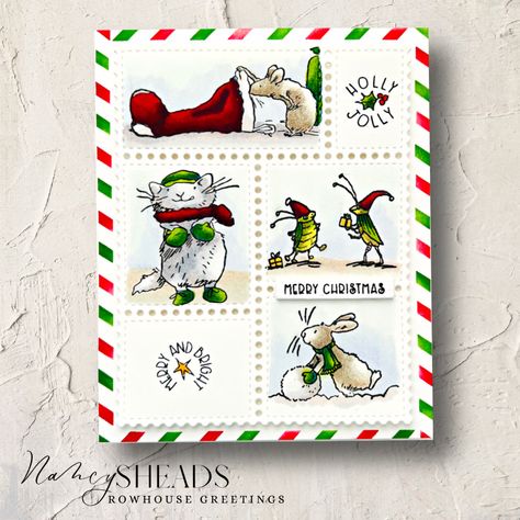 Christmas Stamps Postage, Postage Stamps Crafts, Postage Stamps Collage, Christmas Card Verses, Colorado Craft Company, Making Christmas Cards, Postage Stamp Design, Collage Cards, Collage Ideas