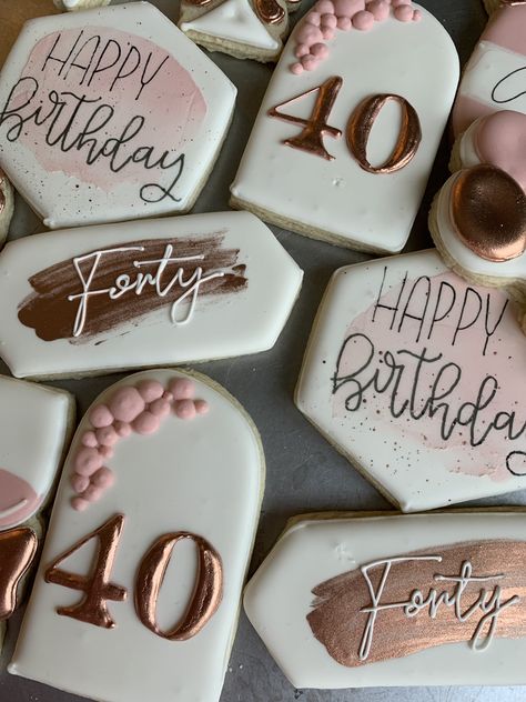 Cookies For Women Birthday, 40th Birthday Ideas For Women Themes Gold, 40th Birthday Cookies Women Rose Gold, Forty And Fabulous Cookies, 40 And Fabulous Cookies Decorated, 40th Bday Cookies Women, 50th Birthday Decorated Cookies For Woman, 40 Cookies Decorated, Cookies For Birthday Woman