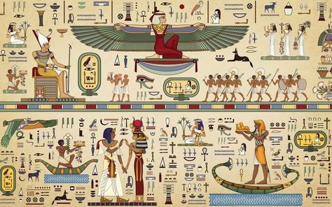 Ancient History Wallpaper, Mythology Wallpaper, Ancient Egyptian Artwork, Egypt Wallpaper, Egypt Mythology, Egyptian Aesthetic, History Wallpaper, Interior Design History, Wall Murals Diy