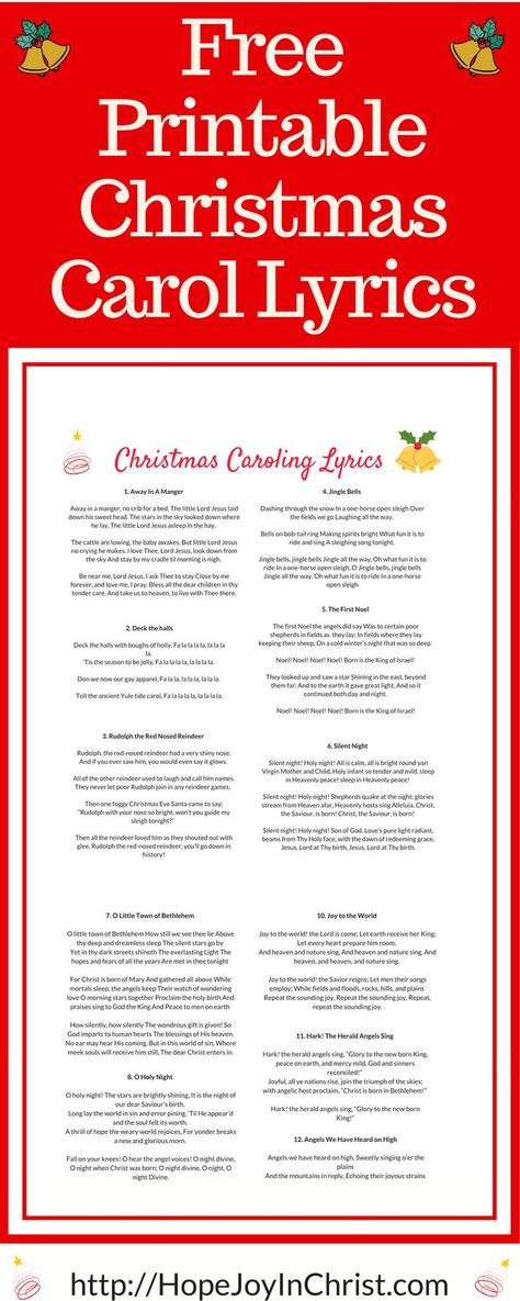 Who doesn't love to go caroling and sing Christmas song!?!? Free Printable Christmas Carol Lyrics - #FreePrintable #ChristmasCarol #HolidayIdeas #ChristCenteredChristmas #Christmas Carols By Candlelight Ideas, Printable Christmas Songs Music Sheets, Christmas Carols Lyrics Free Printable, Christmas Caroling Ideas, Christian Christmas Games, Christmas Caroling Party, Caroling Party, Christmas Carols Lyrics, Christmas Carols Songs