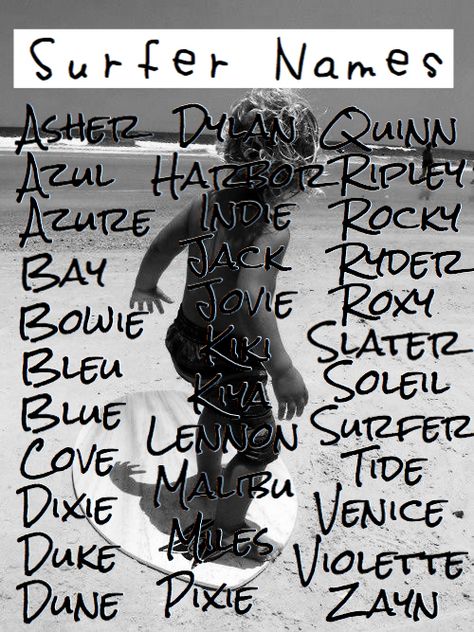 surfer baby names Ocean Names Girl, Beach Boy Names, Beachy Baby Names, Beachy Names, Surfer Boy Names, Ocean Baby Names, Beach Names, Ocean Names, Summer Names