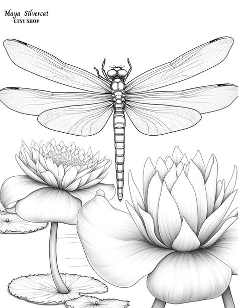 Dragon Fly Coloring Pages, Dragonfly Coloring Pages, Dragonfly With Flowers, Cat Coloring Pages Free Printable, Trees Drawing Tutorial, Bee Coloring, Dragonfly Drawing, Wrist Tattoo Cover Up, Insect Coloring Pages