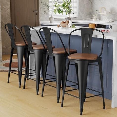 Farmhouse Bar Stools, Industrial Bar Stools, Industrial Dining, Bar Stools With Backs, Industrial Bar, Home Bar Furniture, Versatile Furniture, Stools With Backs, Counter Height Bar