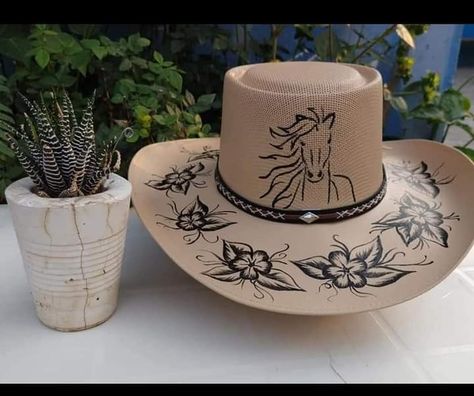 Western Boutique Ideas Products, Western Boutique Ideas, Burning Hats, Burnt Hat, Cowboy Hat Crafts, Country Craft Ideas, Burned Hats, Cowboy Hat Design, Hat Burning